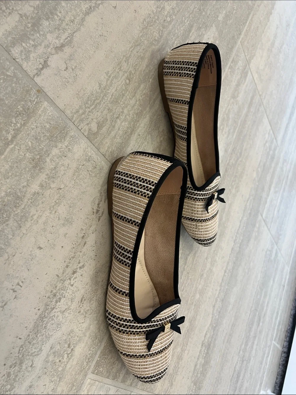 Charter Club Striped Beige and Black Ribbon Loafers
